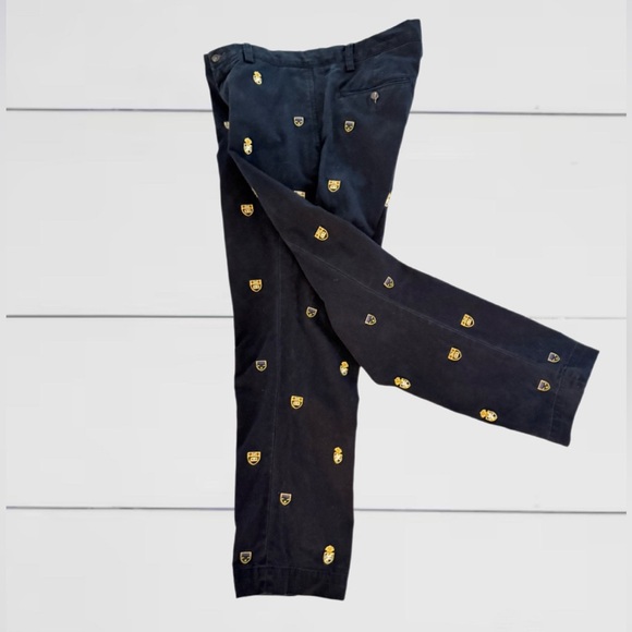 Ralph Lauren Polo Slim Fit Chino Pants 32x30 – Navy w/ Gold Crests Embroidery - Picture 4 of 12